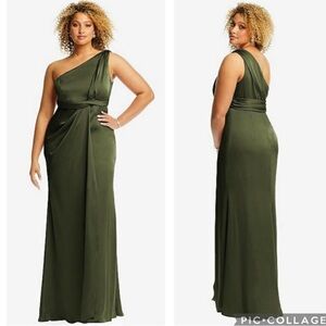 Dessy Collection 3111 One Shoulder Satin Gown Olive‎ Green 20